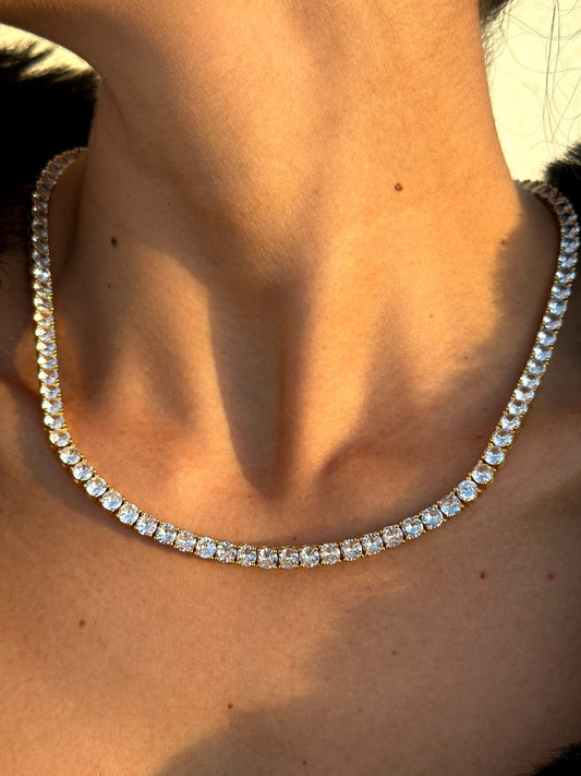 Cubic zirconia 5mm diamonds gold plated necklace (20inch) Unisex